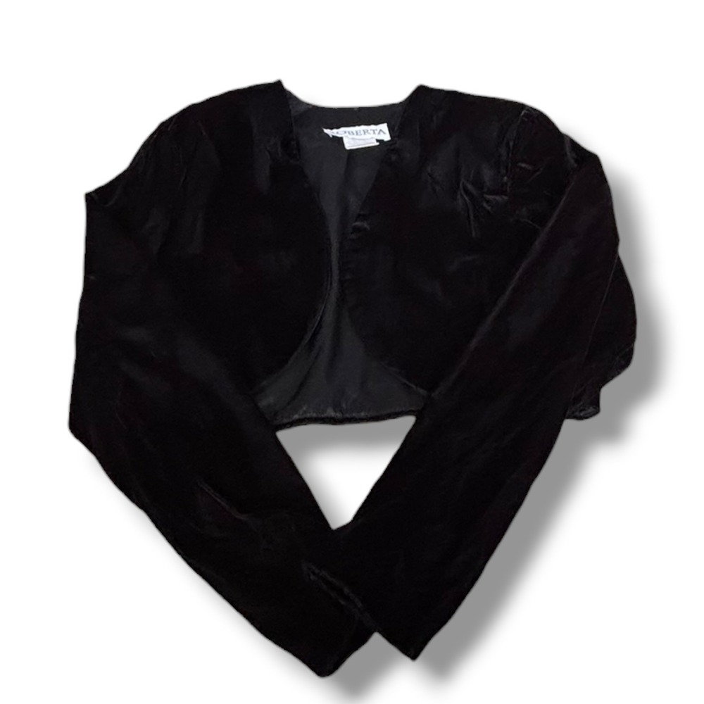 Vintage Black Velvet Bolero Shrug Cropped Jacket Gothic Evening Formal Witchy